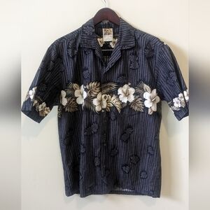 Hawaiian Button Up Shirt Tropical Floral Print Hade in Hawaii Vintage